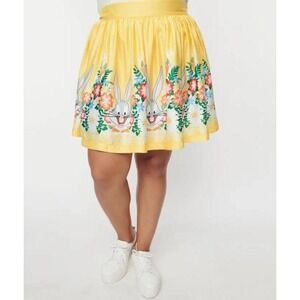 Unique Vintage Looney Tunes NEW Yellow Floral A Line Skirt Easter Spring Bunny